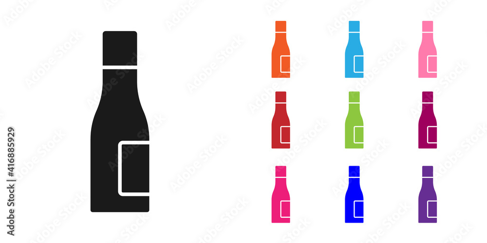 白色背景上隔离的黑色水瓶图标。苏打水饮料标志。设置彩色图标。V