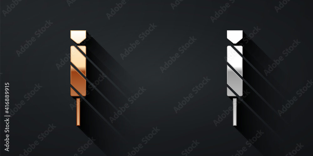 Gold and silver Candy icon isolated on black background. Long shadow style. Vector.