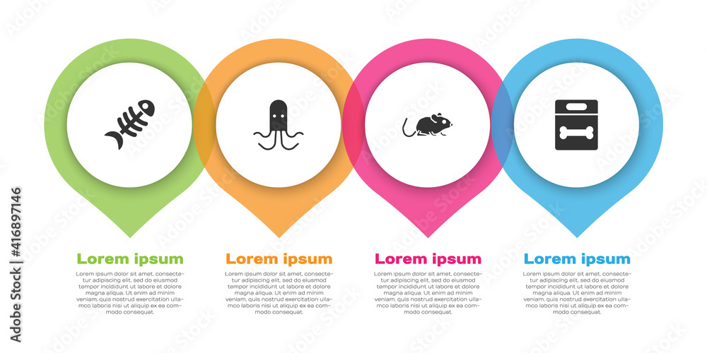 设置鱼骨、章鱼、老鼠和狗骨。商业信息图模板。矢量。