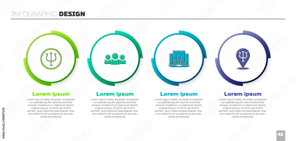 设置心理学，心理学，用户组，在线心理学家和商业信息图模板。矢量。