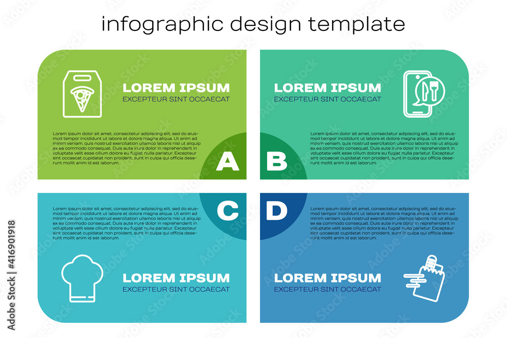 Set line Chef hat，Online ordering pizza delivery，and.Business infographic template.Vector（设线厨师帽，在线订购