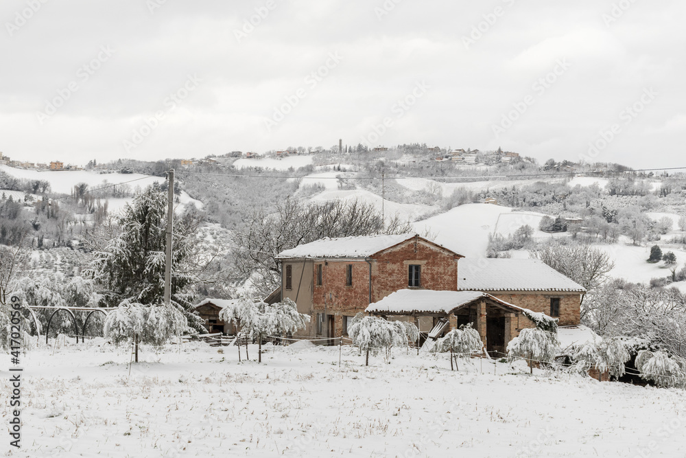 Rural farmhouse during the winter