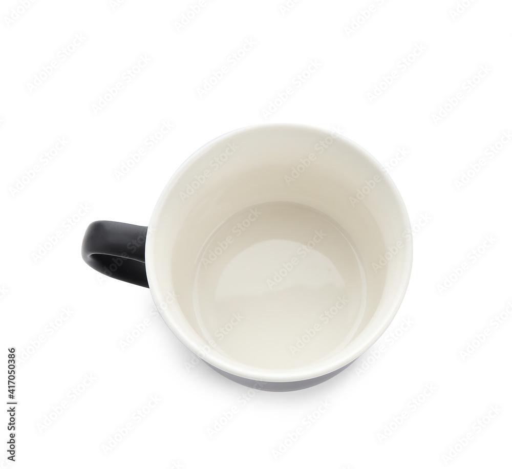 Empty cup on white background