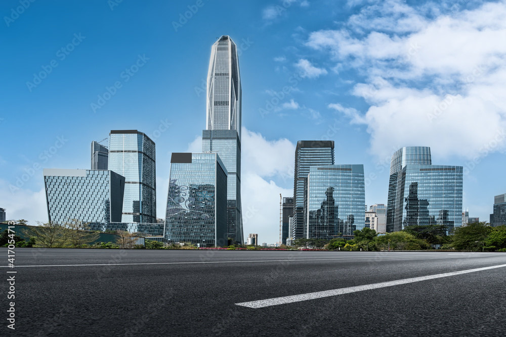 Highway skyline and city buildings