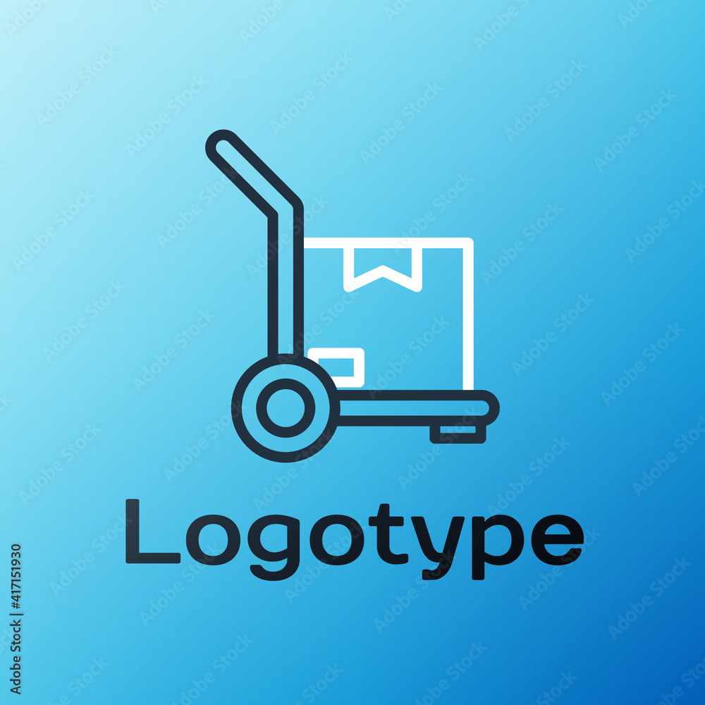 Line Hand truck and boxes icon isolated on blue background. Dolly symbol. Colorful outline concept. 