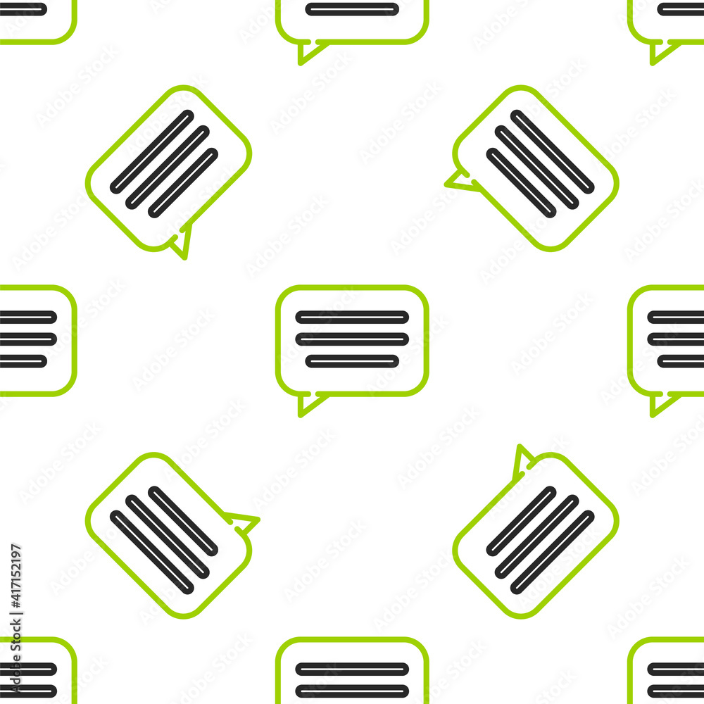 Line Speech bubble chat icon isolated seamless pattern on white background. Message icon. Communicat