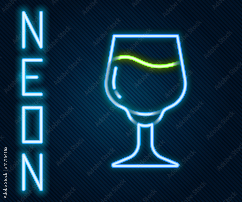 Glowing neon line Wine glass icon isolated on black background. Wineglass sign. Colorful outline con