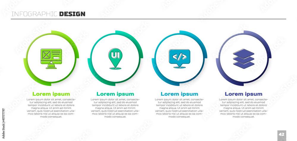 Set UI or UX design, , Front end development and Layers. Business infographic template. Vector.