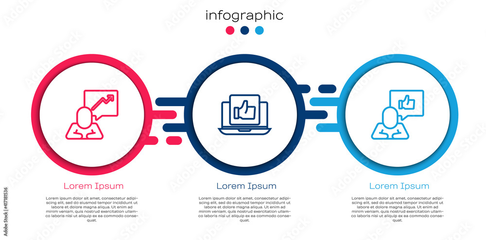 Set line Team leader, Hand like and . Business infographic template. Vector.