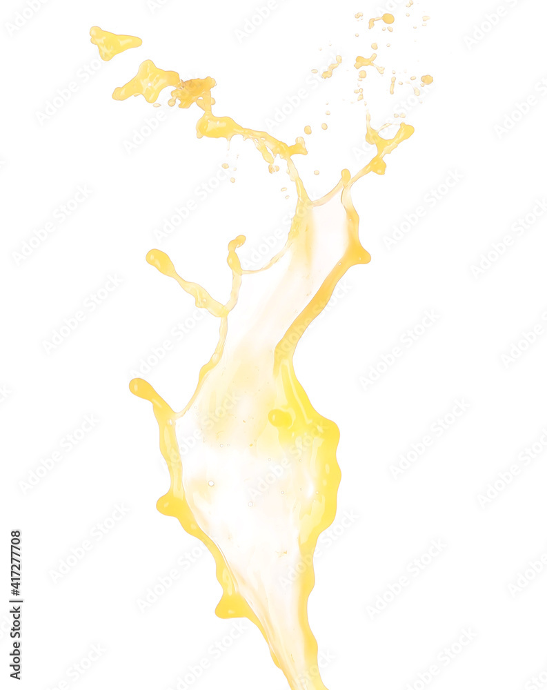 Splash of fresh orange juice on white background