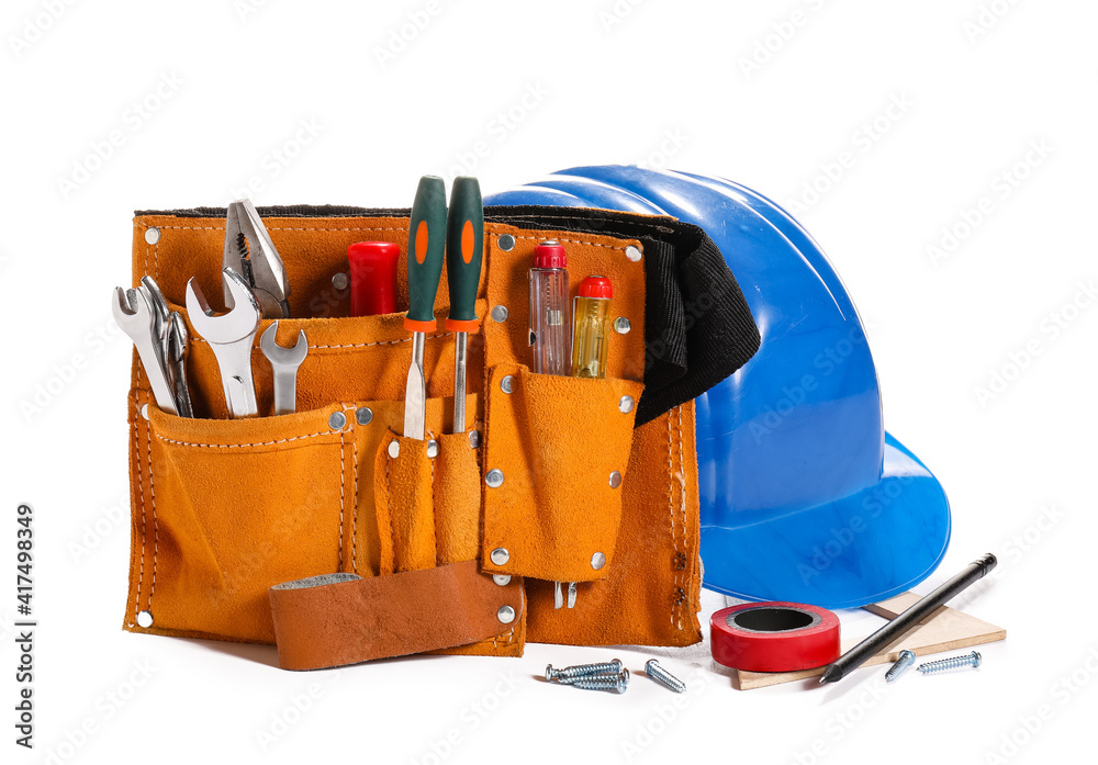 Set of construction tools on white background