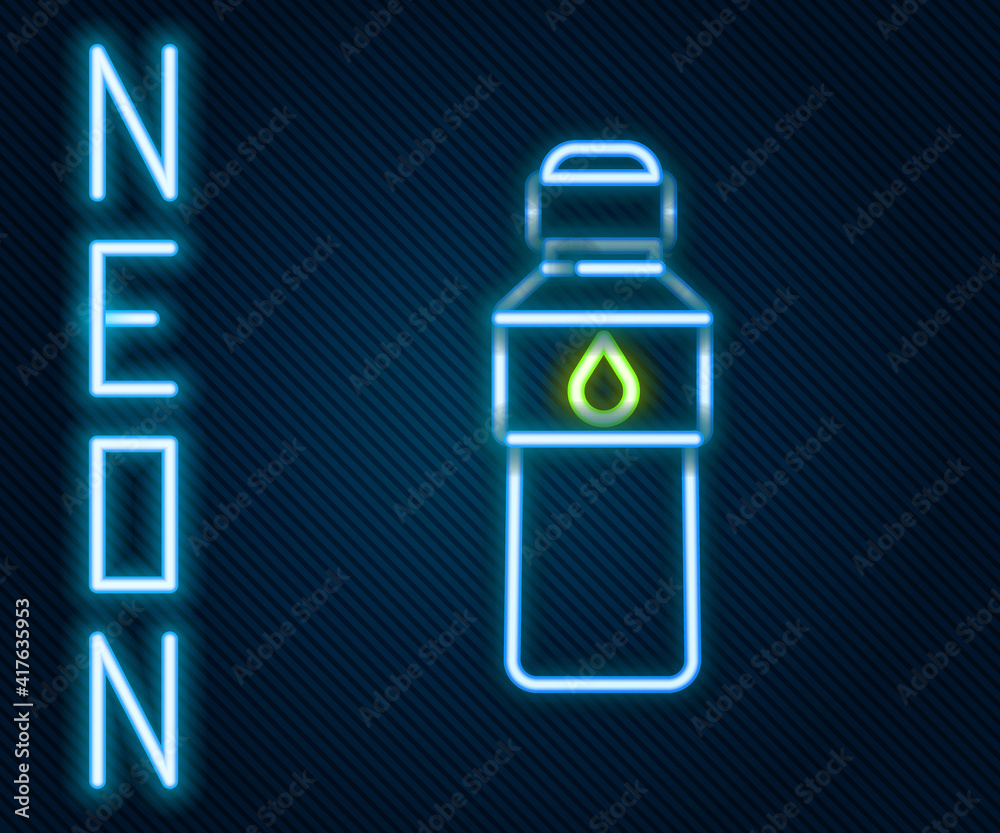 Glowing neon line Bottle of water icon isolated on black background. Soda aqua drink sign. Colorful 