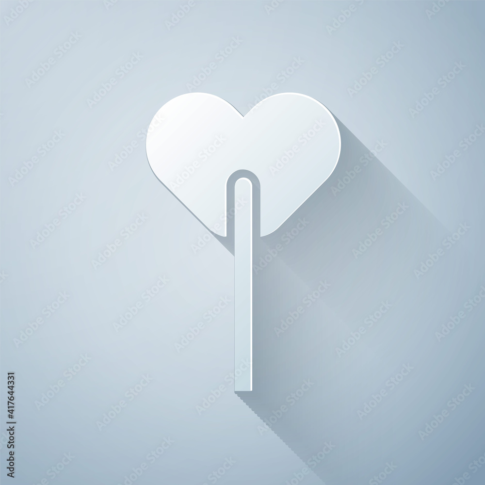 Paper cut Lollipop icon isolated on grey background. Food, delicious symbol. Paper art style. Vector