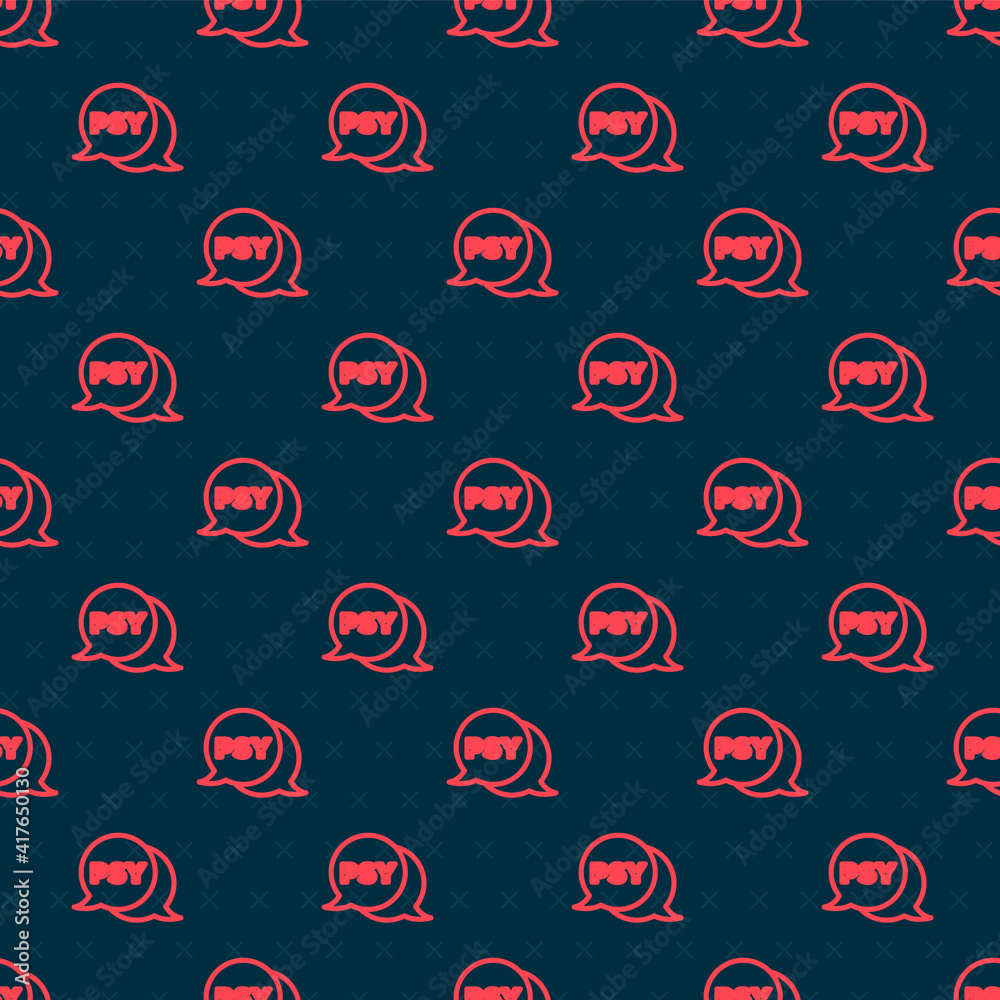 Red line Psychology icon isolated seamless pattern on black background. Psi symbol. Mental health co