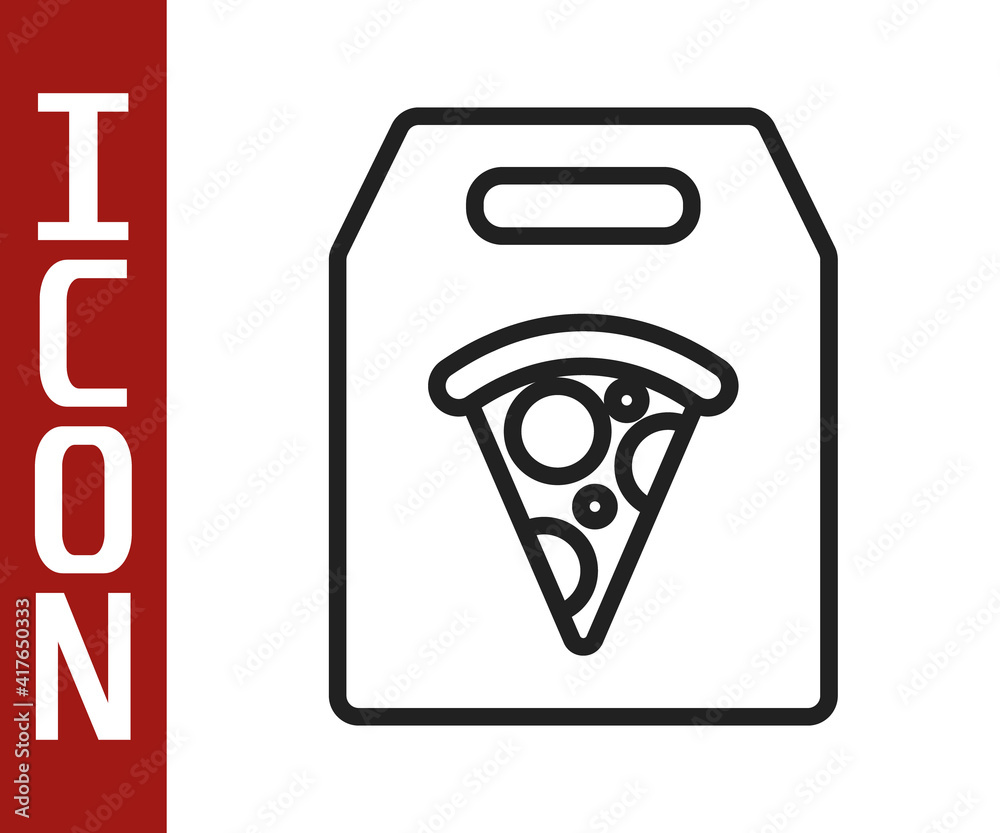 Black line Online ordering and fast pizza delivery icon isolated on white background. Vector.