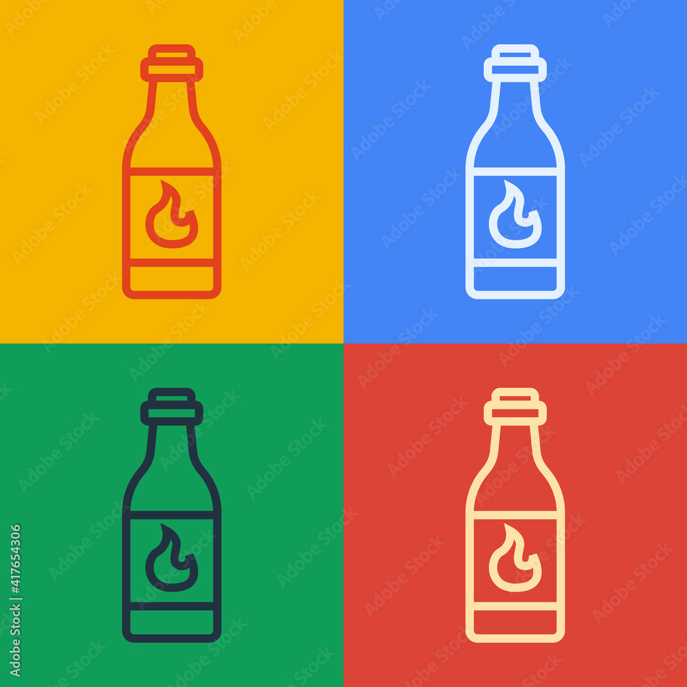 Pop art line Tabasco sauce icon isolated on color background. Chili cayenne spicy pepper sauce. Vect