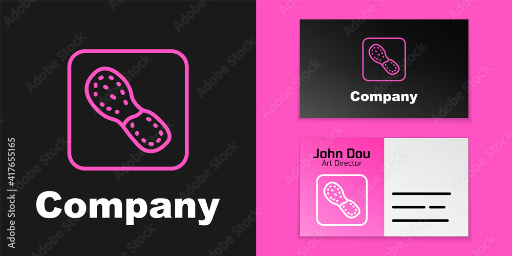 Pink line Human footprints shoes icon isolated on black background. Shoes sole. Logo design template