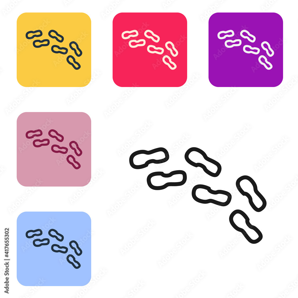 Black line Human footprints shoes icon isolated on white background. Shoes sole. Set icons in color 