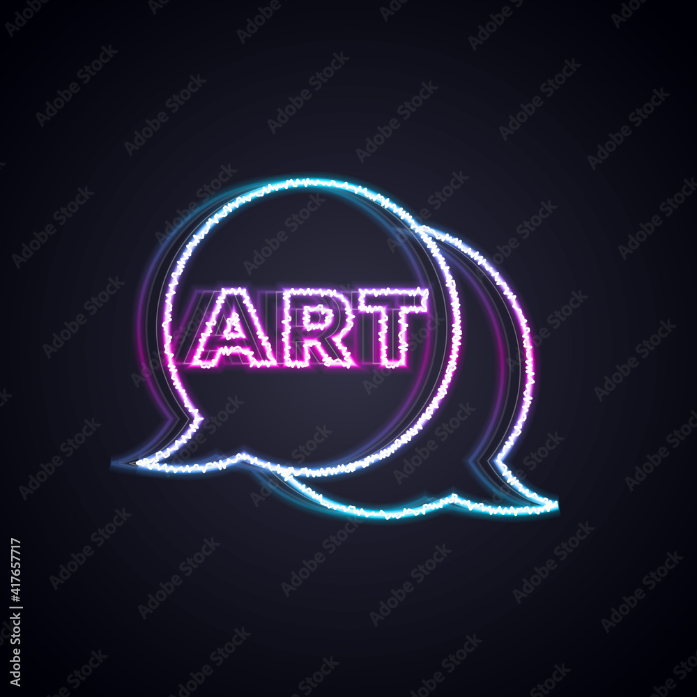 Glowing neon line Speech bubble with text art icon isolated on black background. Message icon. Commu