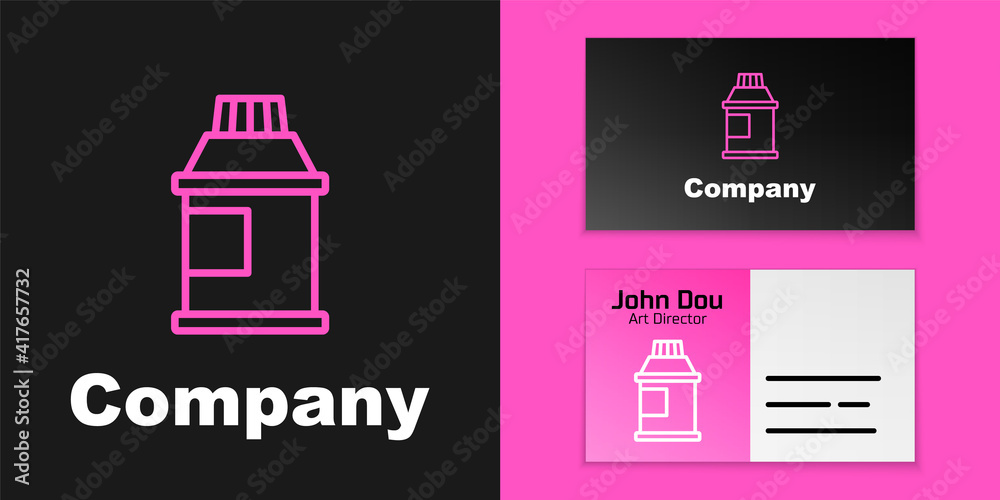 Pink line Paint, gouache, jar, dye icon isolated on black background. Logo design template element. 