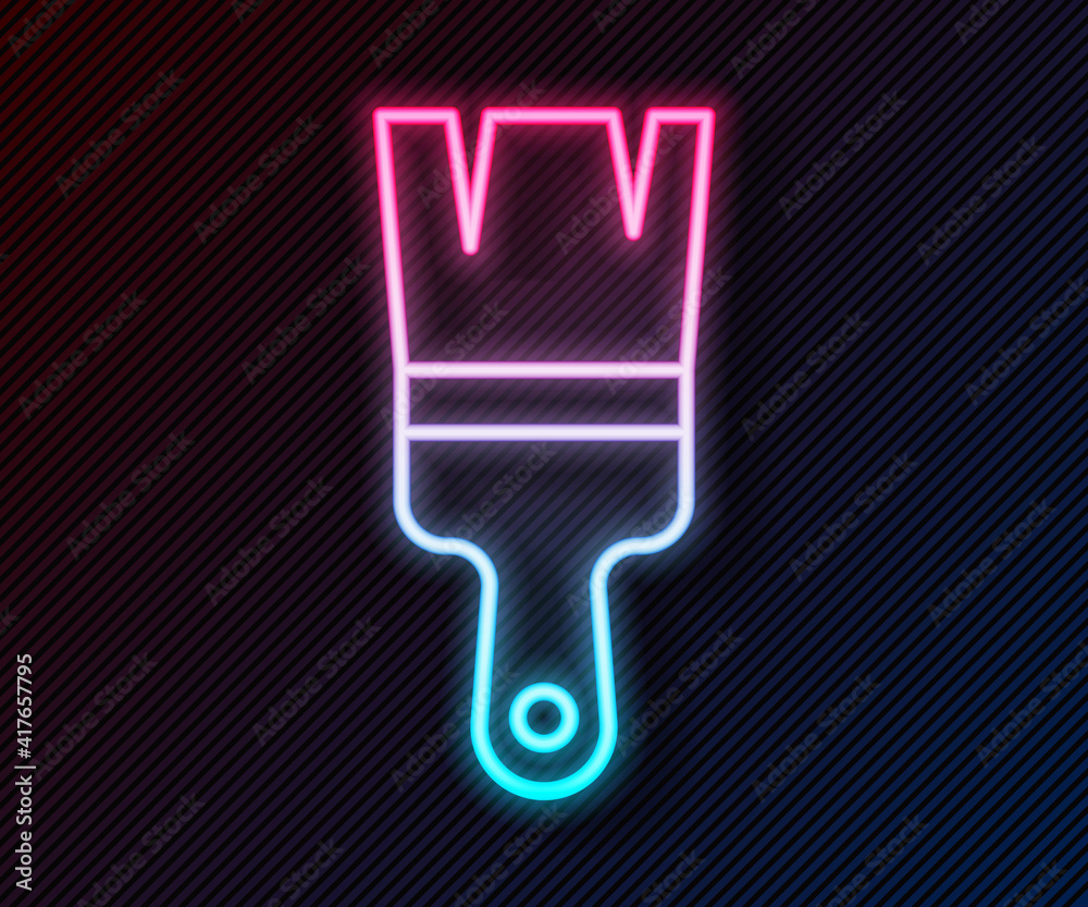 Glowing neon line Paint brush icon isolated on black background. Vector.