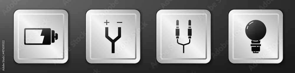 Set Battery charge level indicator, Electric cable, Audio jack and Light bulb with concept of idea i