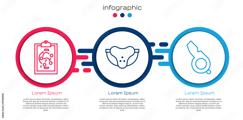 Set line Planning strategy, Protective sport jockstrap and Whistle. Business infographic template. V