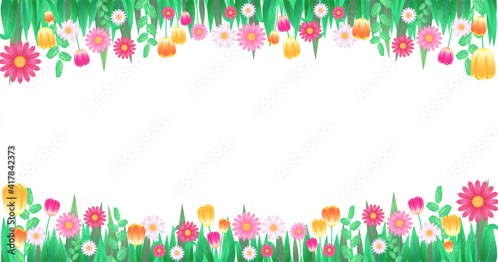 Colorful spring flowers vector decorative frame for greeting card