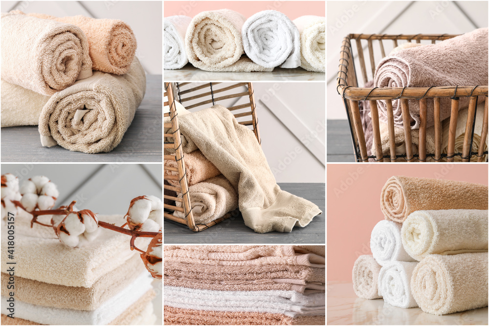 Collage of soft clean towels