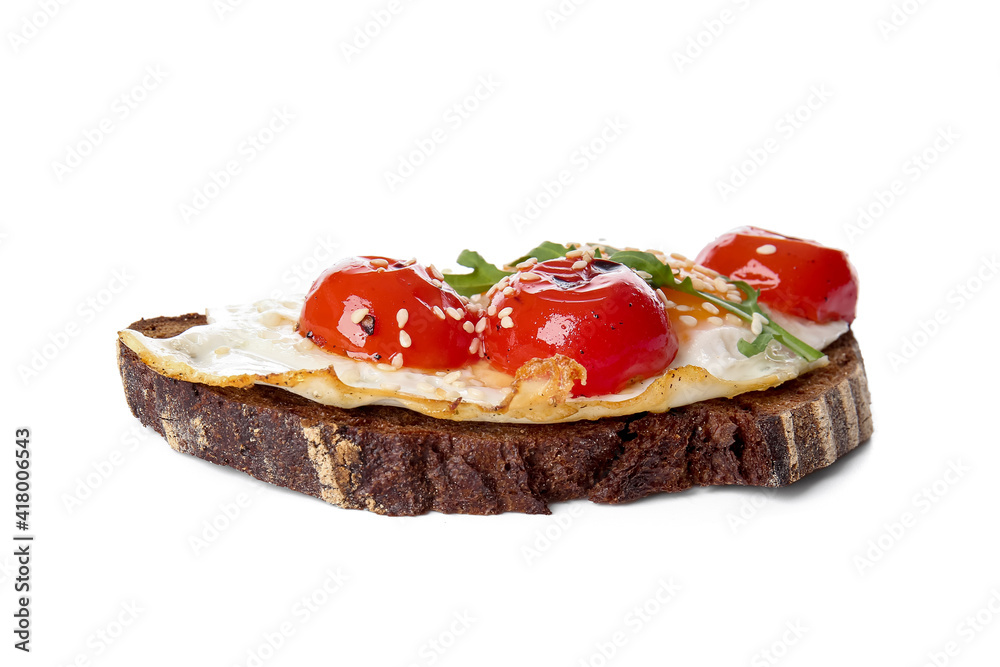 Fresh tasty bruschetta on white background