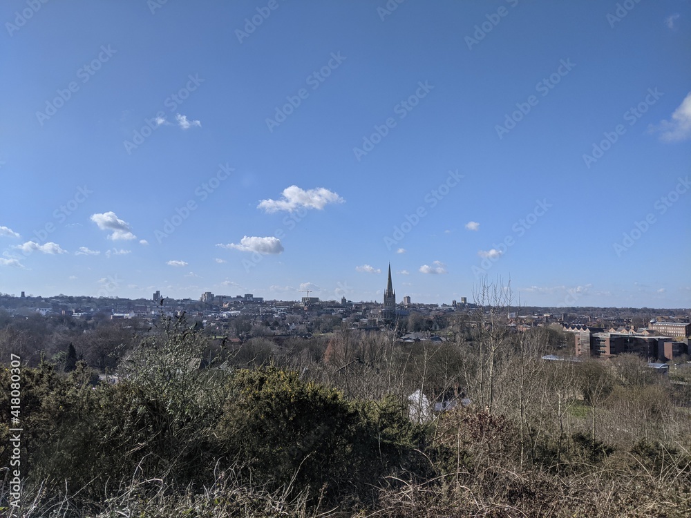 Cityscape with blue sky