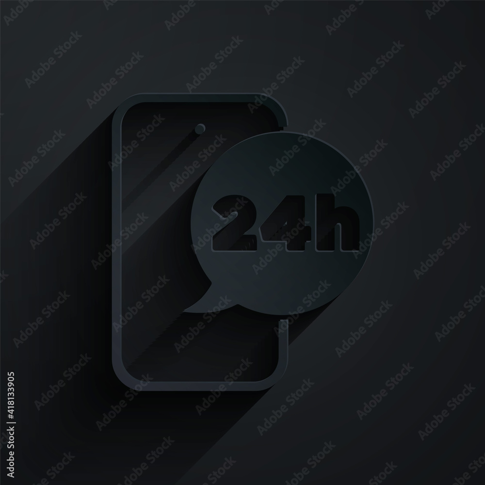 Paper cut Food ordering icon isolated on black background. Order by mobile phone. Restaurant food de