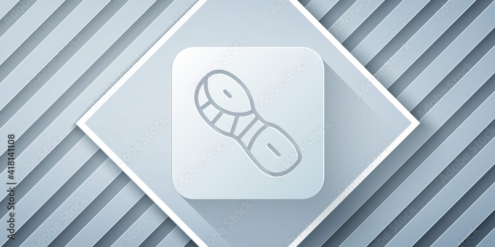 Paper cut Human footprints shoes icon isolated on grey background. Shoes sole. Paper art style. Vect