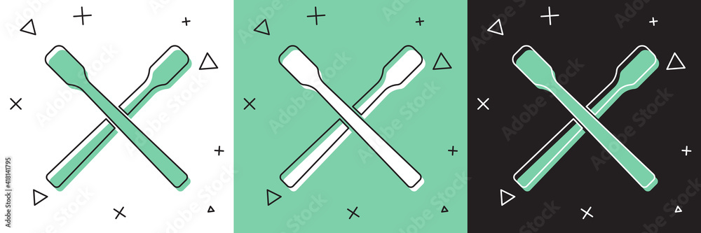 Set Drum sticks icon isolated on white and green, black background. Musical instrument. Vector.