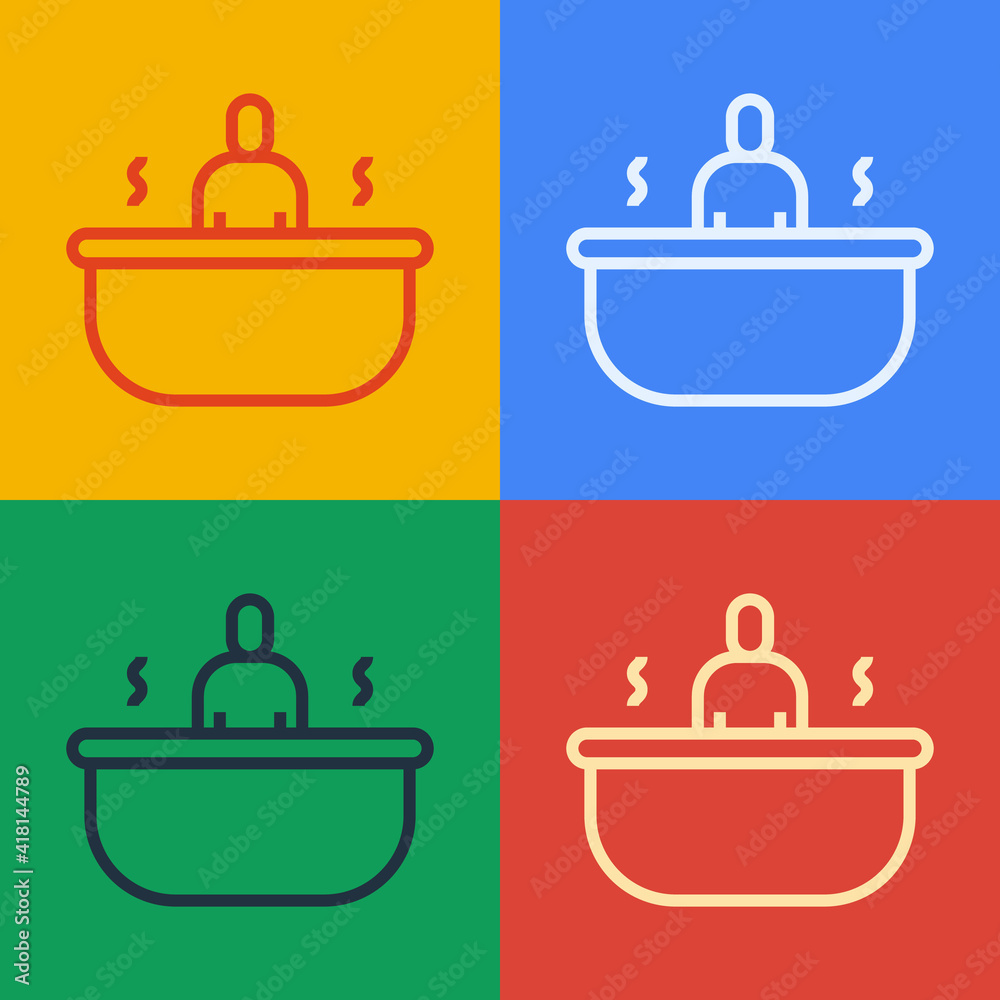 Pop art line Bathtub icon isolated on color background. Vector Illustration.