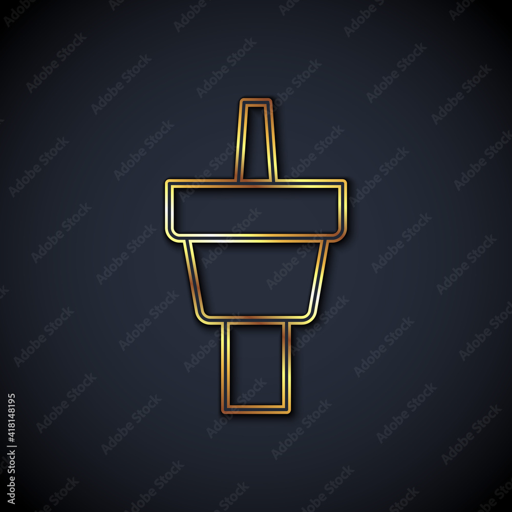 Gold line Golf tee icon isolated on black background. Vector.