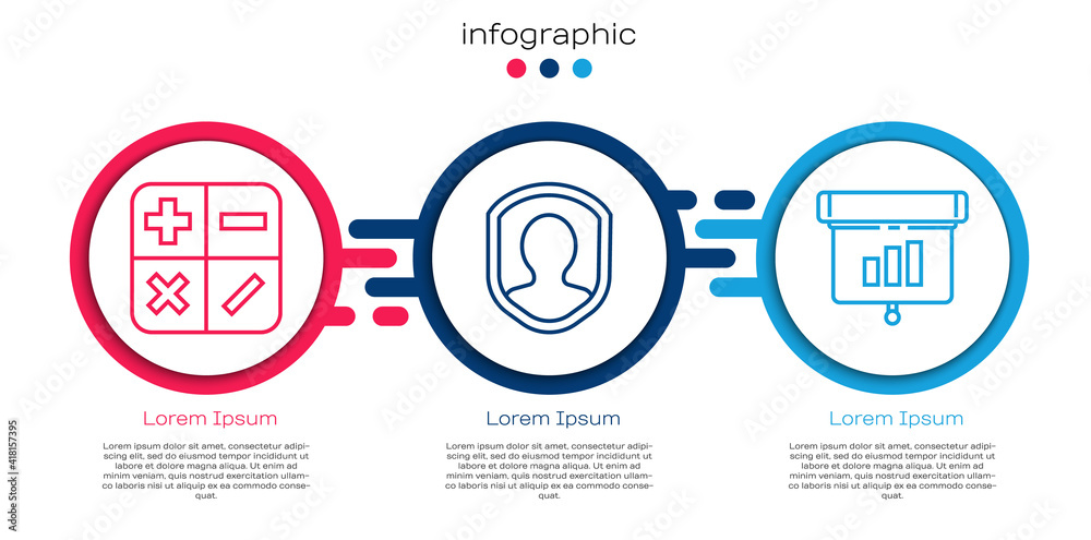 Set line Calculator, User protection and Graph, chart, diagram, infographic. Business infographic te