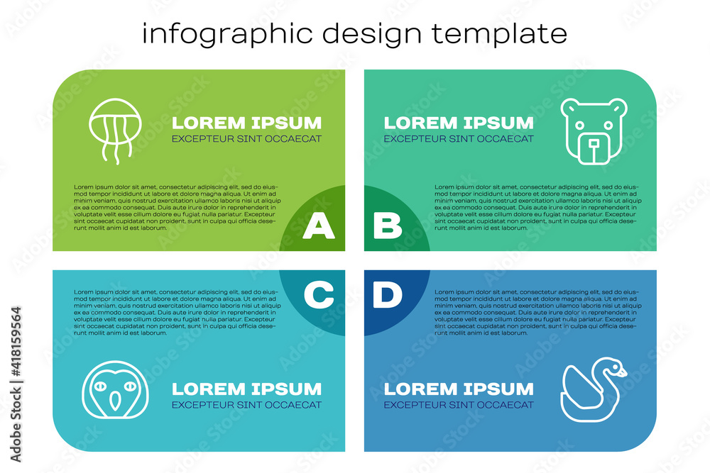 Set line Owl bird, Jellyfish, Swan and Bear head. Business infographic template. Vector.