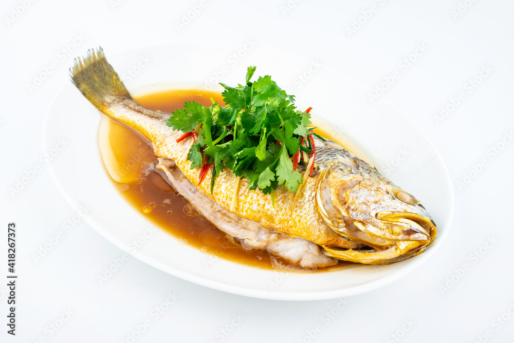 Chinese dishes steamed yellow croaker