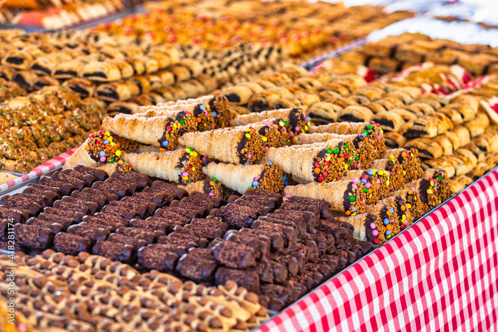 A handmade candy market at Marsaxlokk Harbor in Malta