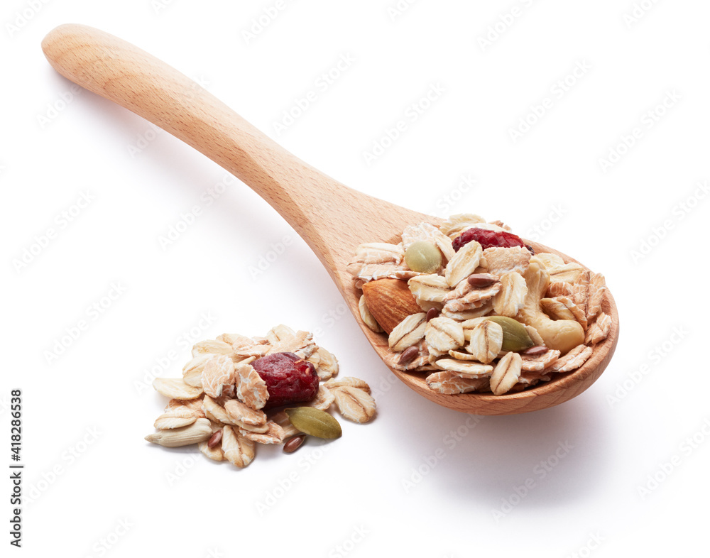 muesli on wooden spoon