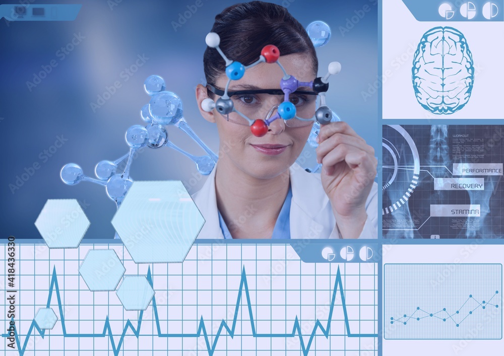 女科学家用人脑触摸三维分子，并在屏幕上进行科学数据处理