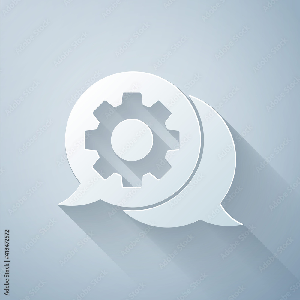 Paper cut Speech bubble chat icon isolated on grey background. Message icon. Communication or commen