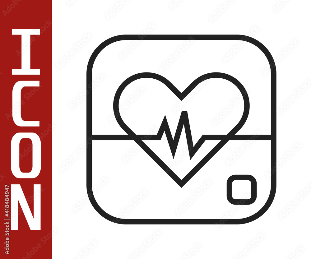 Black line Heart rate icon isolated on white background. Heartbeat sign. Heart pulse icon. Cardiogra