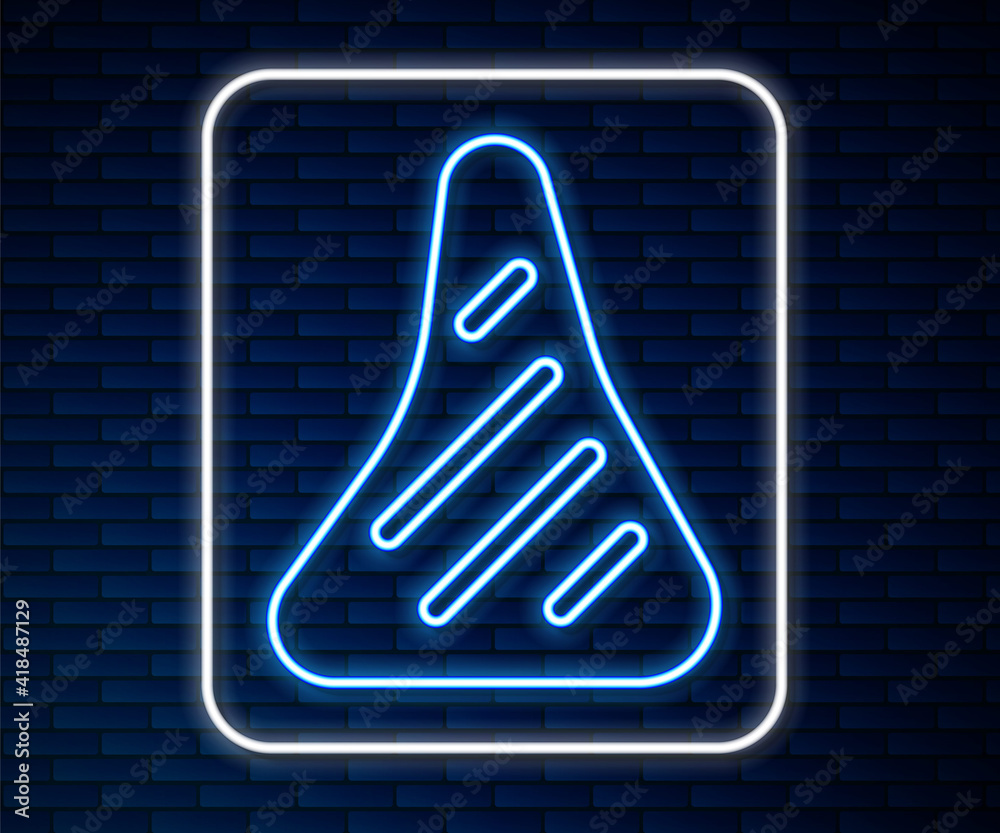 Glowing neon line Steak meat icon isolated on brick wall background. Vector.