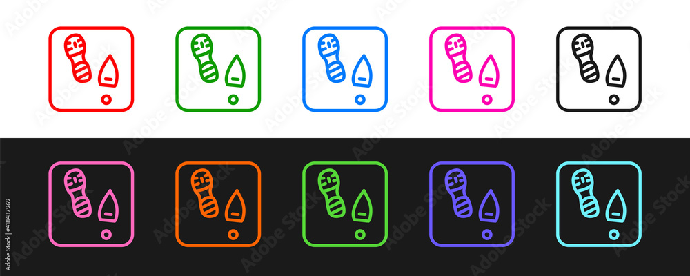 Set line Human footprints shoes icon isolated on black and white background. Shoes sole. Vector.