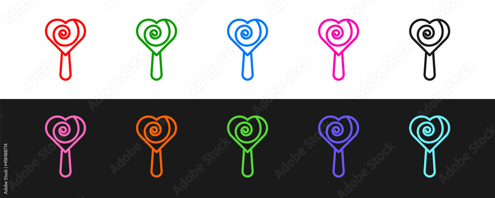 Set line Lollipop icon isolated on black and white background. Food, delicious symbol. Vector.