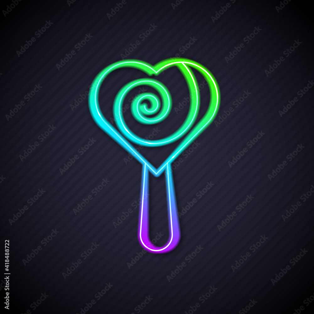 Glowing neon line Lollipop icon isolated on black background. Food, delicious symbol. Vector.