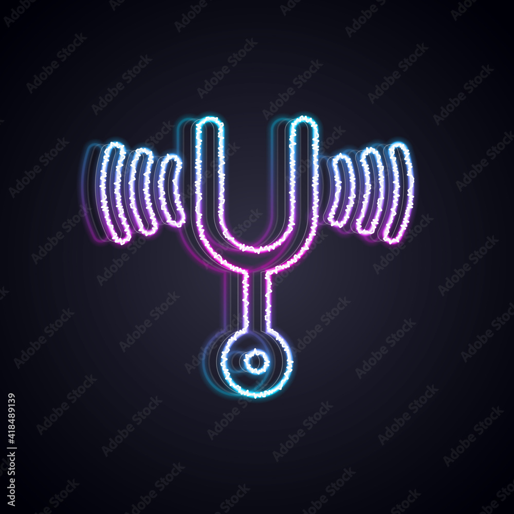 Glowing neon line Musical tuning fork for tuning musical instruments icon isolated on black backgrou