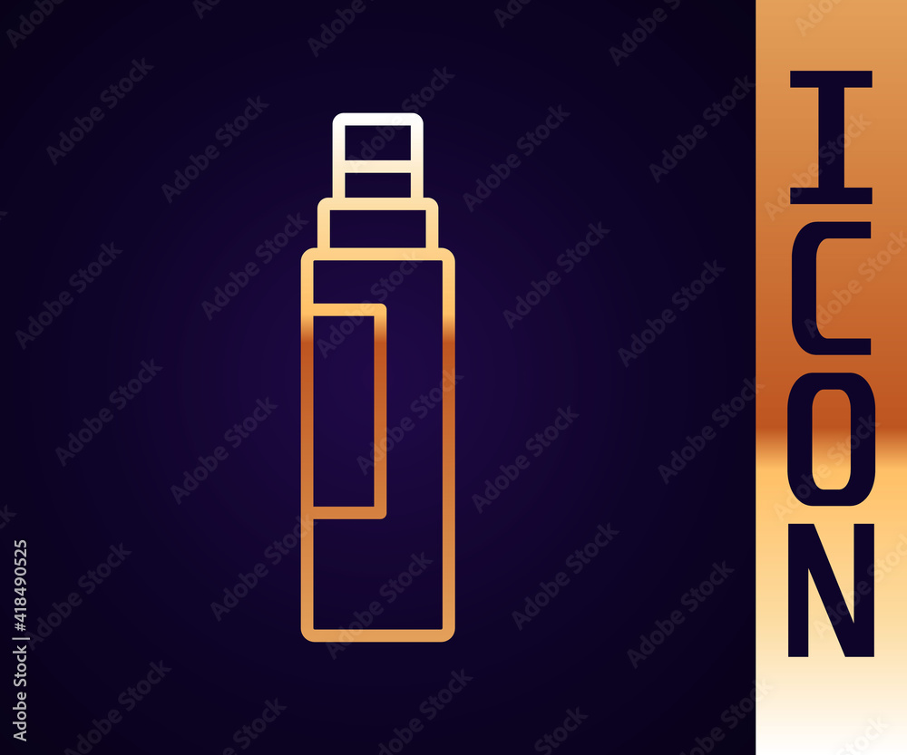 Gold line Marker pen icon isolated on black background. Vector.